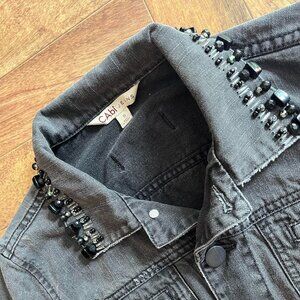 CAbi Jeans Women's Black Distressed Embellished Moto Denim Jean Jacket Sz Small